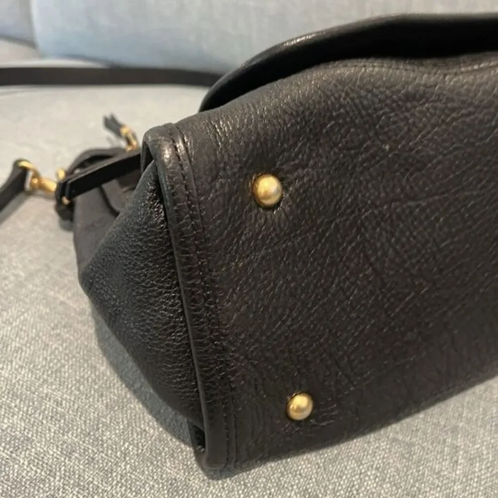 Beanpole Black Pebbled Leather Satchel Crossbody Bag Gold‎ Hardware Suede Trim